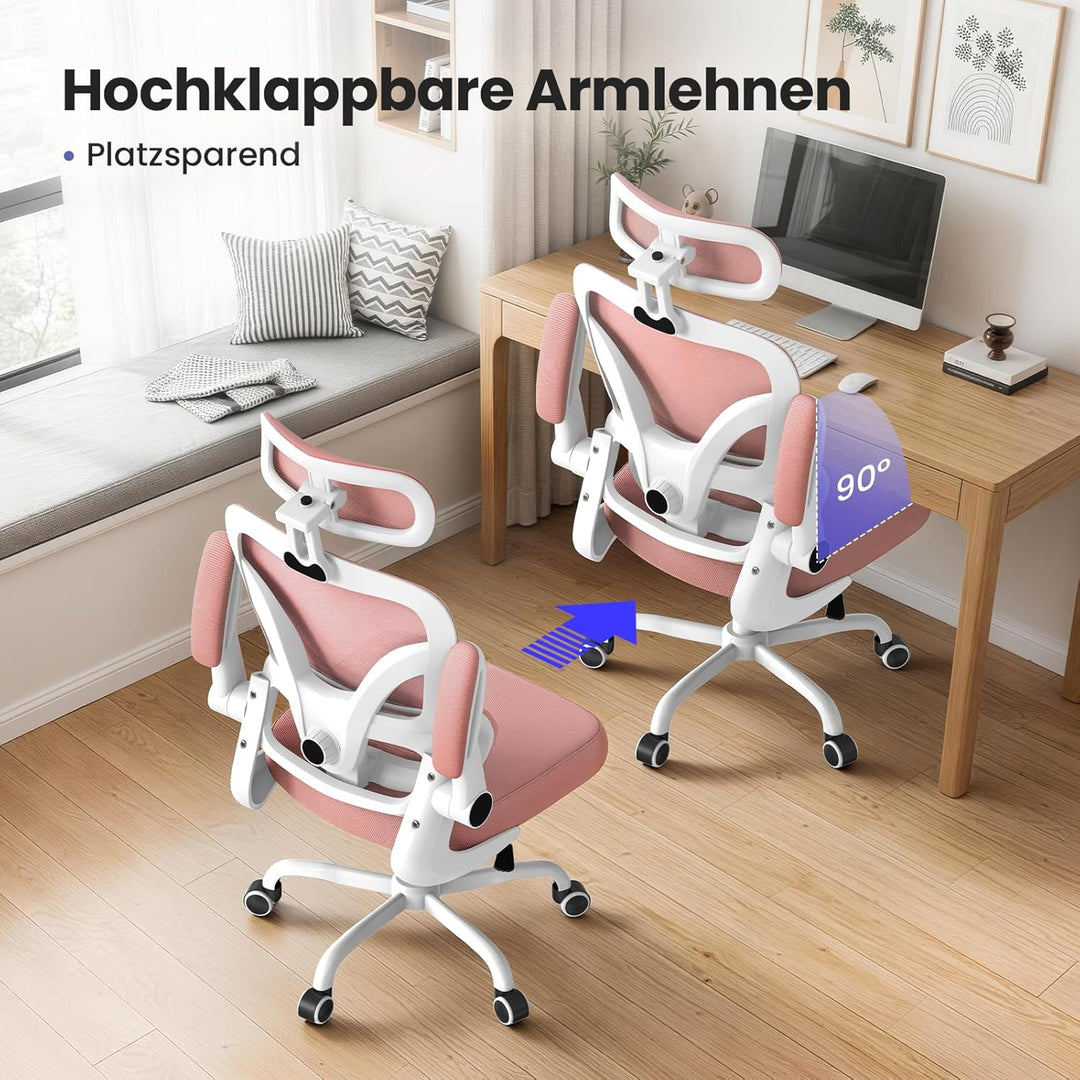 naspaluro Ergonomischer Bürostuhl, Drehstuhl mit Mesh, Lenden- und Kopfstütze, Hochklappbaren Armleh