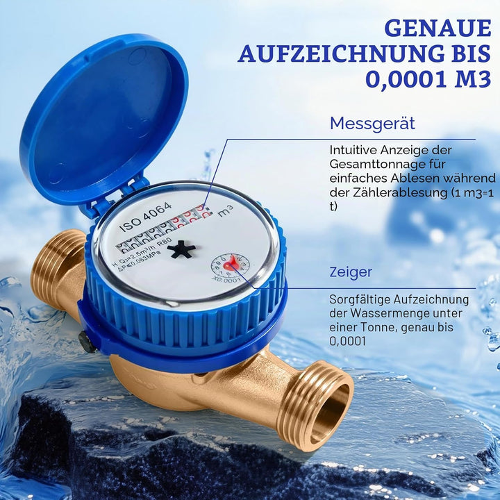 DN15 Wasserzähler Garten, Vollkupfer, Wasserzähler Kalt, Kalt Wasseruhr, Anschluss Gartenwasserzähle