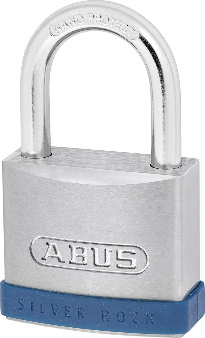 ABUS Vorhängeschloss Silver Rock 5/55 aus massivem Zink - mit Silikon Schutzrahmen - Kellerschloss u