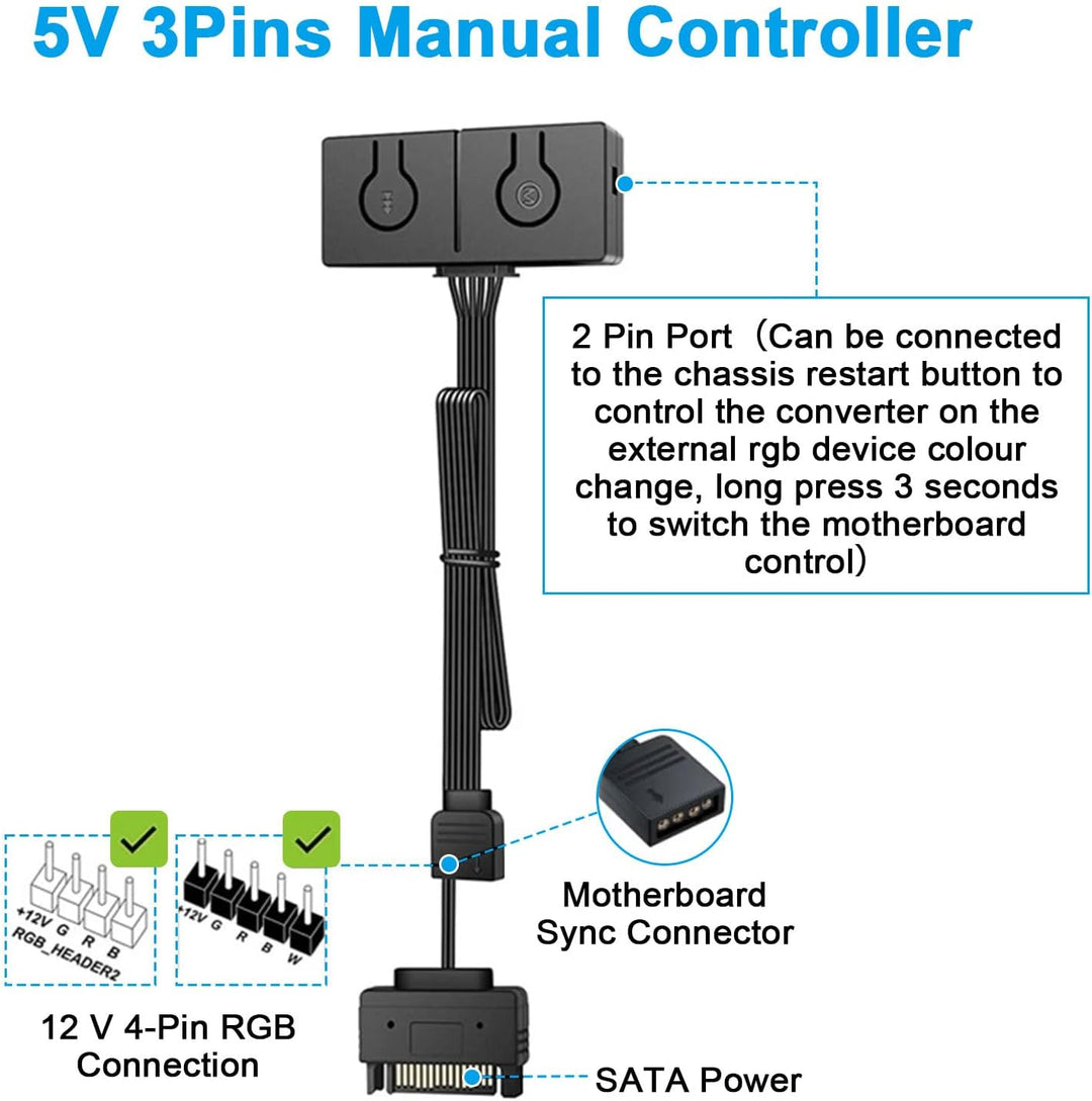 ARGB Konverter RUIZHI 5V ARGB zu 12V RGB Motherboard mit Manueller Controller zum Schalten von Farbw