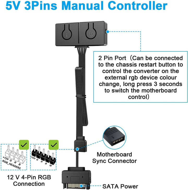 ARGB Konverter RUIZHI 5V ARGB zu 12V RGB Motherboard mit Manueller Controller zum Schalten von Farbw