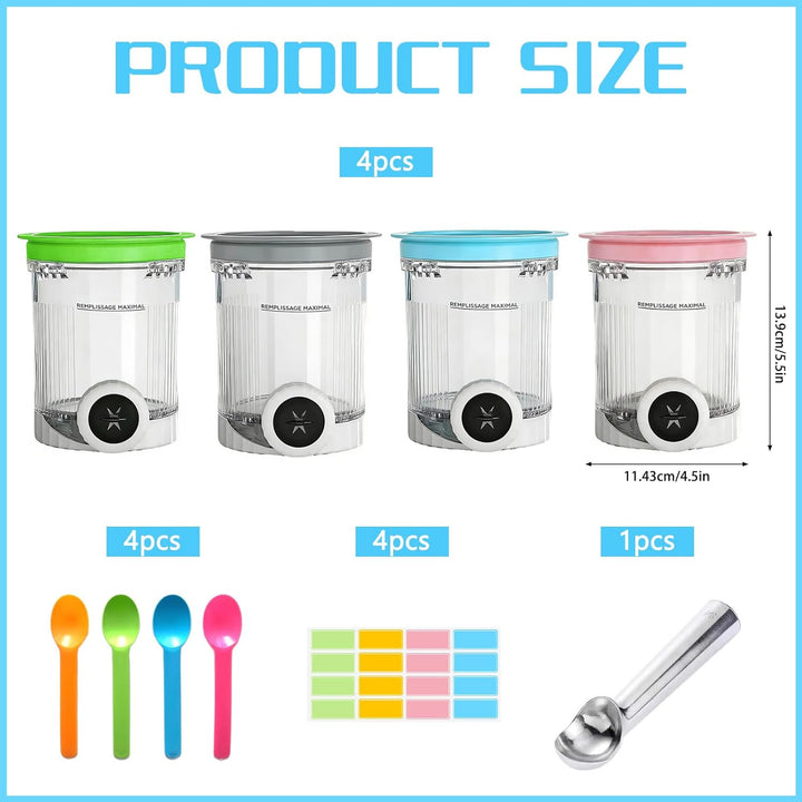 Behälter für Ninja Creami Deluxe Pints,4 Stück Ersatz für Ninja Creami Deluxe Pints und Deckel,Eisbe