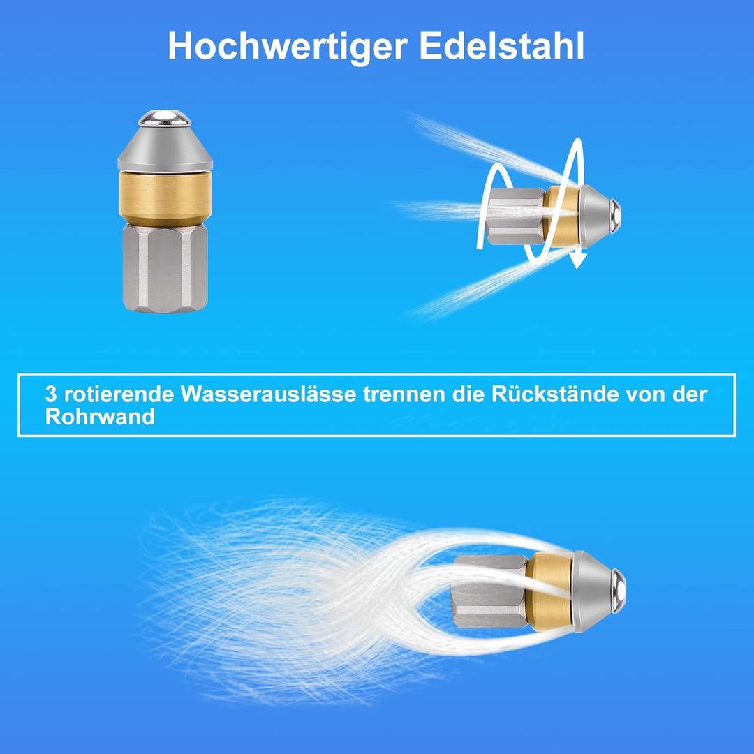 WADEO Hochdruck-Rohrreinigungsschlauch 30m für Kärcher und LAVOR, Premium Rohrreinigungsschlauch Set