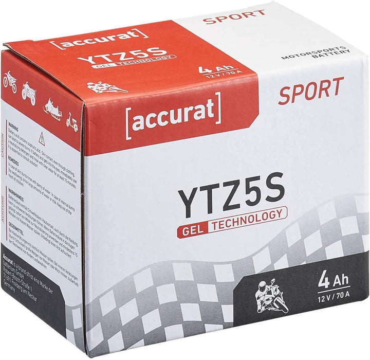 Accurat Motorradbatterie YTZ5S - 12V, 4Ah, 70A, zyklenfest, wartungsfrei, Gel - Starterbatterie, Bat