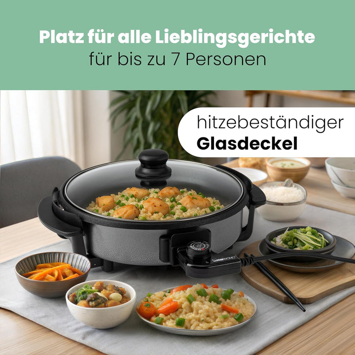 Clatronic® Partypfanne | Multifunktionspfanne zum Kochen, Braten, Dünsten und Warmhalten | Antihaftb