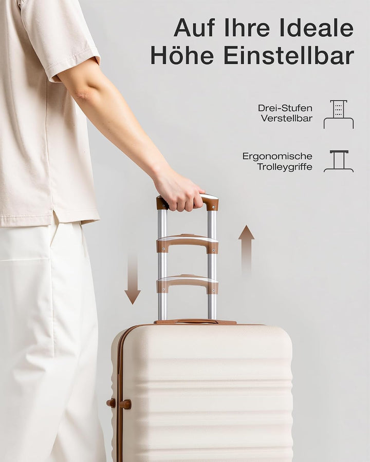 COOLIFE Hartschalen-Koffer Trolley Rollkoffer Reisekoffer mit TSA-Schloss und 4 Rollen (Weiss/Braun,