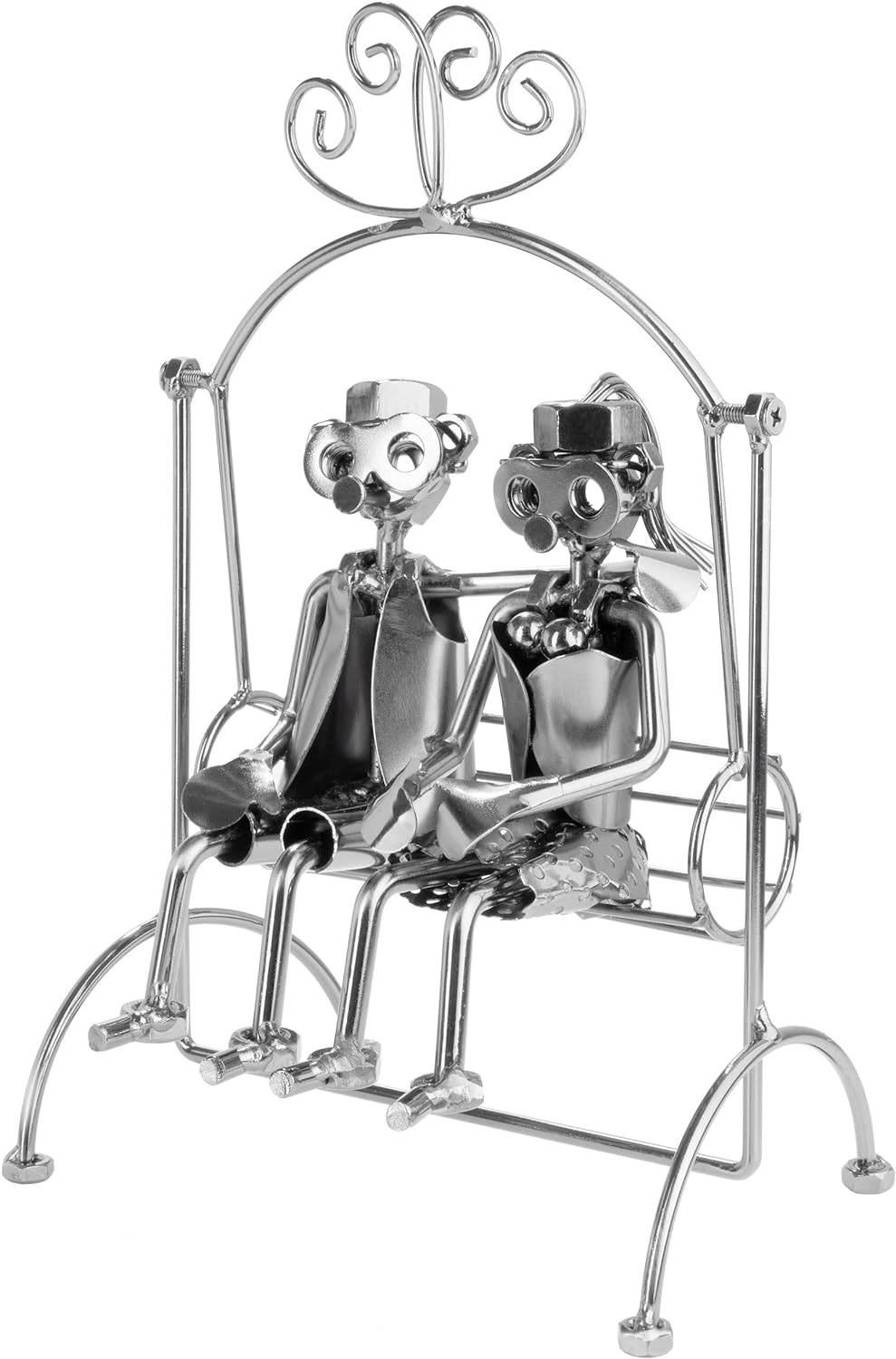 BRUBAKER Schraubenmännchen Liebespaar auf Schaukel - Handarbeit Eisenfigur Metallmännchen Liebe - Me