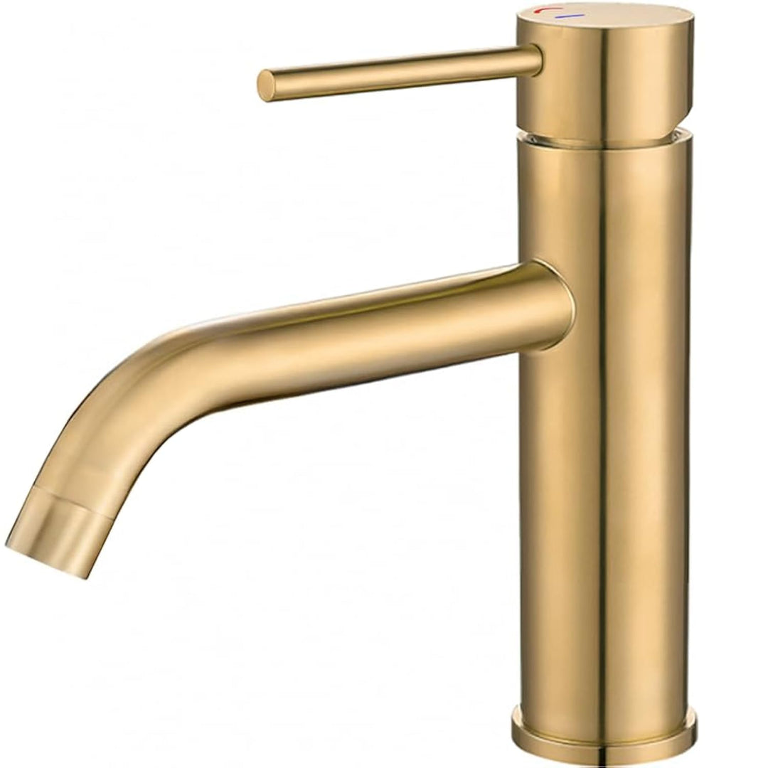 VALAZ Wasserhahn Bad Gold Matt | Einhebelmischer Waschbecken, Kaltwasseröffnung, Warm und Kaltwasser