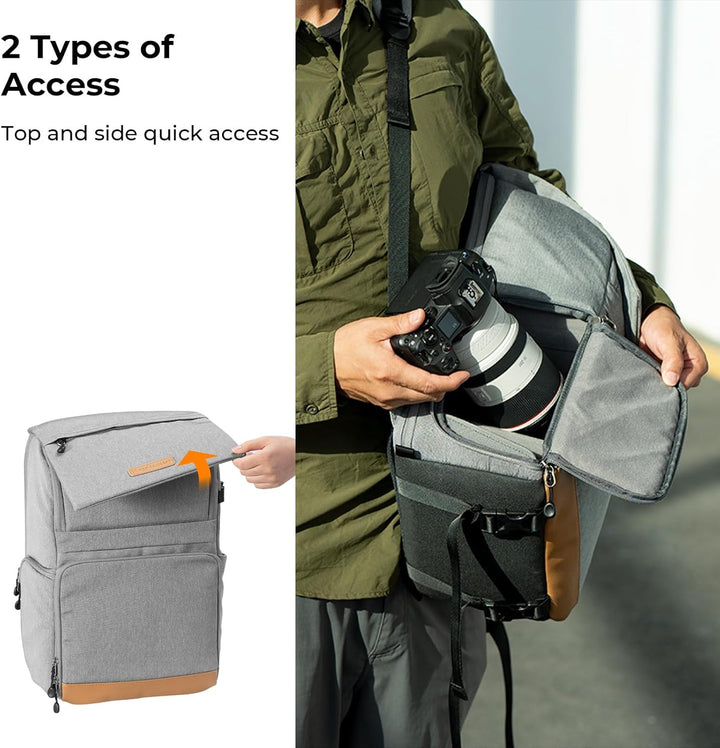 K&F CONCEPT 22L Kamerarucksack für Fotografen, grosse Kapazität, Kamerataschen mit Regenschutz, 15,6