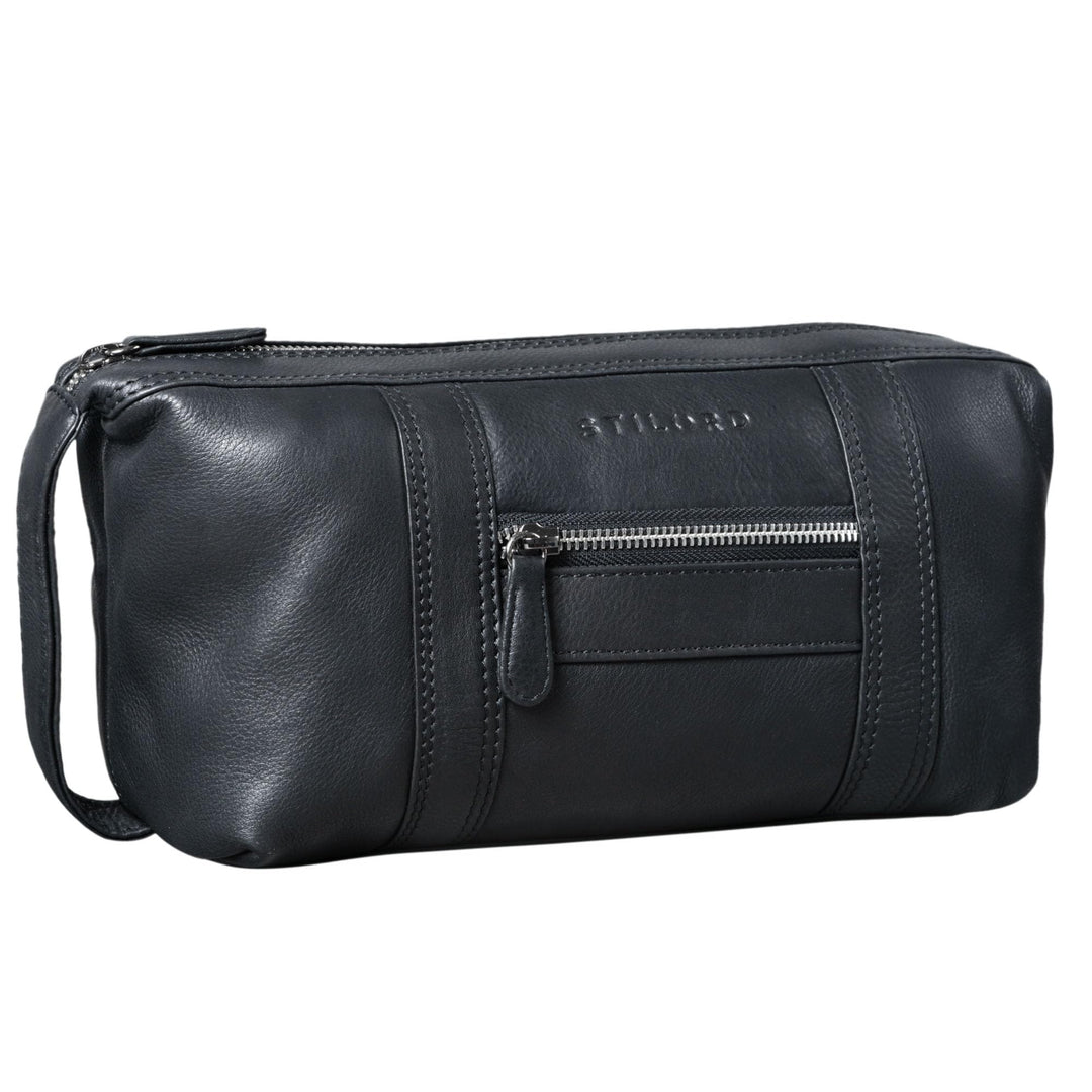 STILORD 'Bruno' Leder Kulturbeutel Vintage für Herren Damen Grosse Kulturtasche Zwei Fächer Waschtas