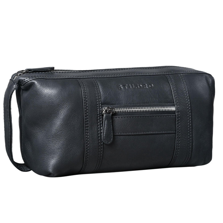 STILORD 'Bruno' Leder Kulturbeutel Vintage für Herren Damen Grosse Kulturtasche Zwei Fächer Waschtas