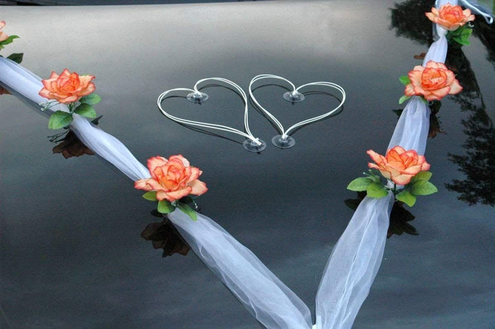 Organza M + Schleife Auto Schmuck Braut Paar Rose Deko Dekoration Autoschmuck Hochzeit Car Auto Wedd