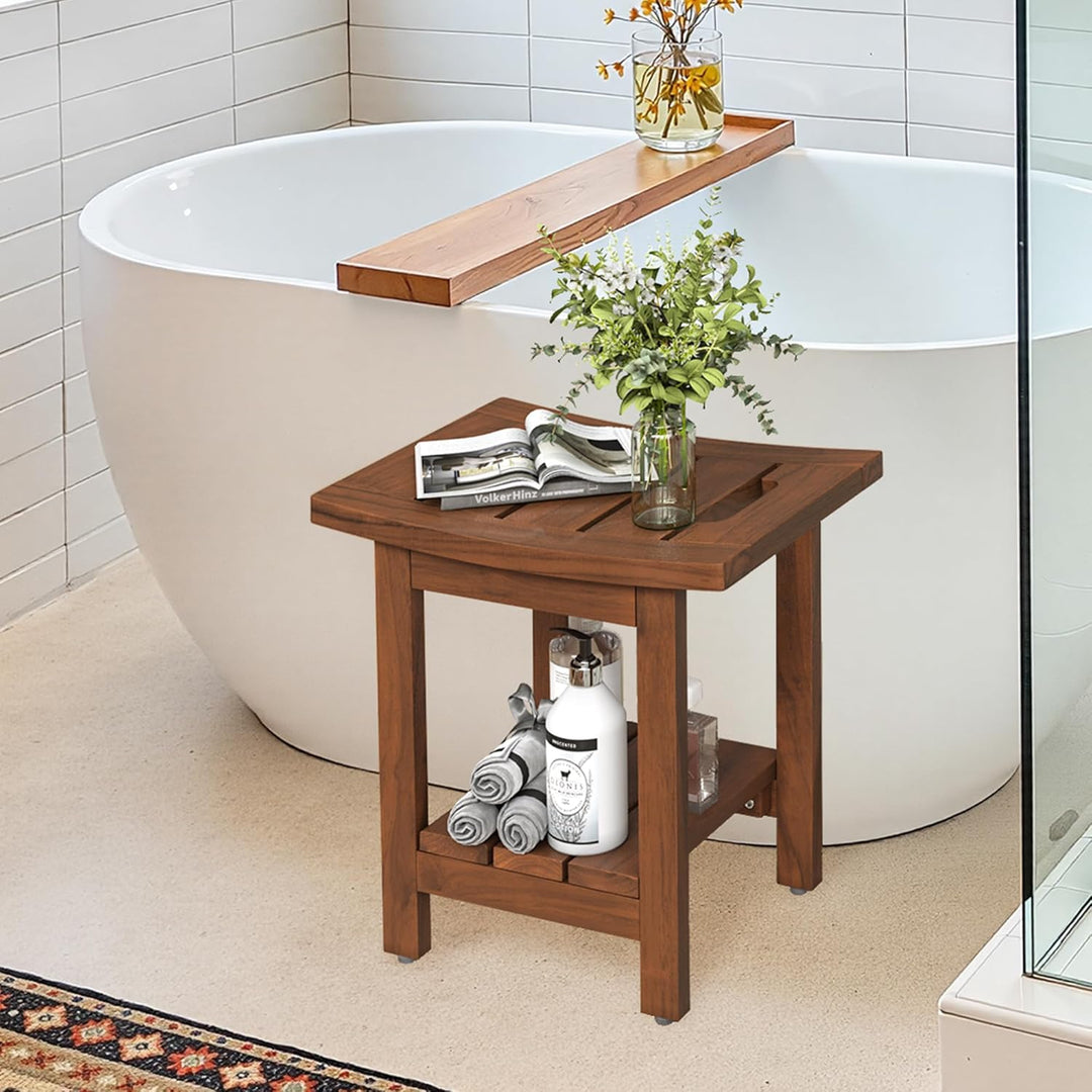 LUE BONA Duschhocker aus Massivem Teakholz, Quadratische Badebank aus Holz, Wasserdichter Badhocker