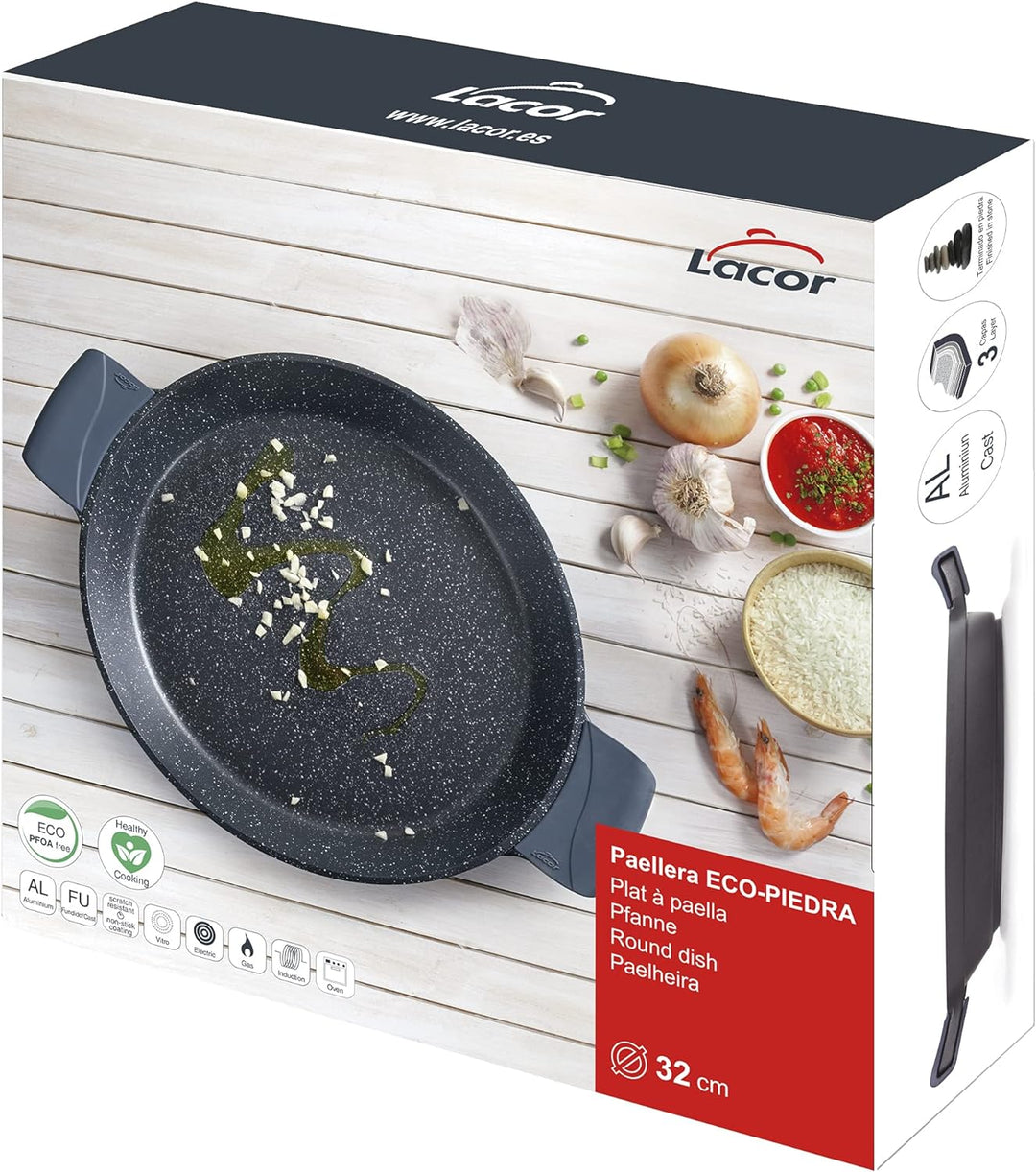 LACOR 25432 Paellapfanne mit Griffen aus Silikon, Antihaftbeschichtung, induktionsgeeignet, umweltfr