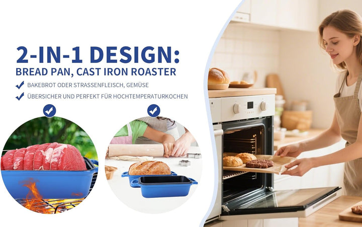 Gusseisen Brotbackform mit Deckel 22,96cm × 12,78cm,Bread Pans for Homemade Bread, Heavy Duty Loaf P