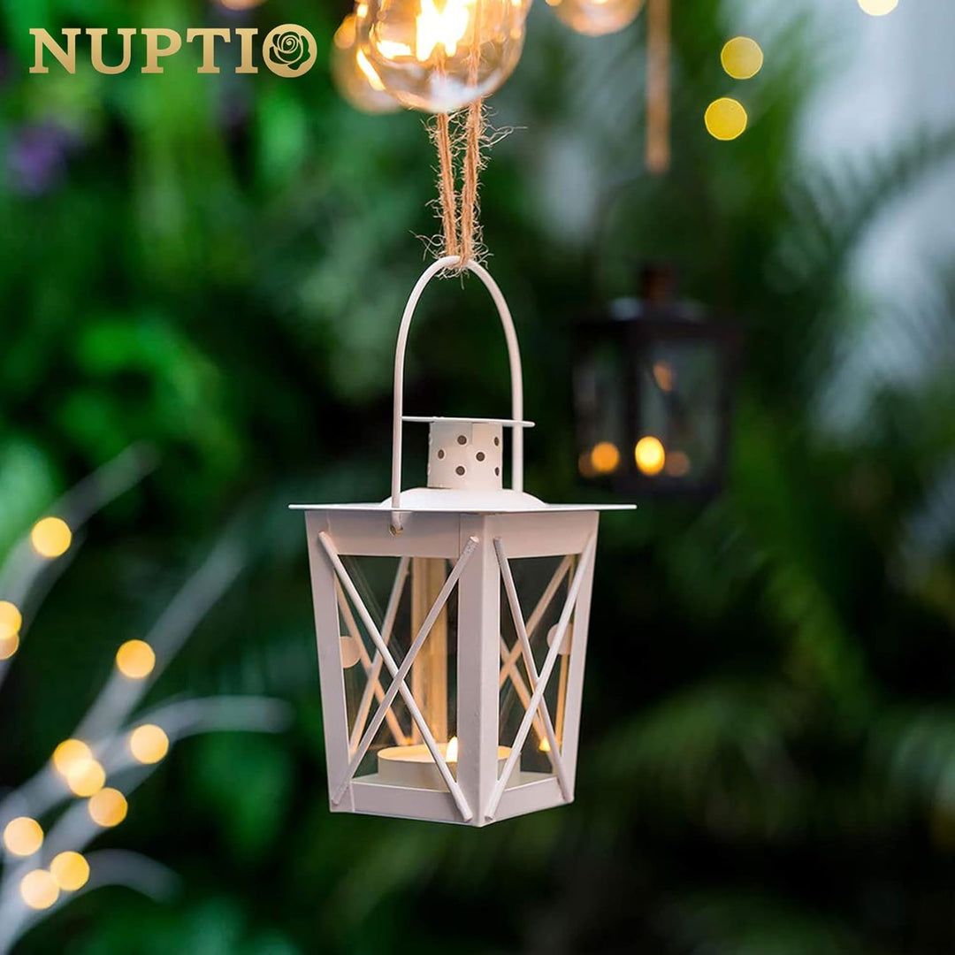 NUPTIO 2 Stück Lanterne en Verre à Terre Suspendue, Portable, Petite Rétro de Fer, Suspension de Déc