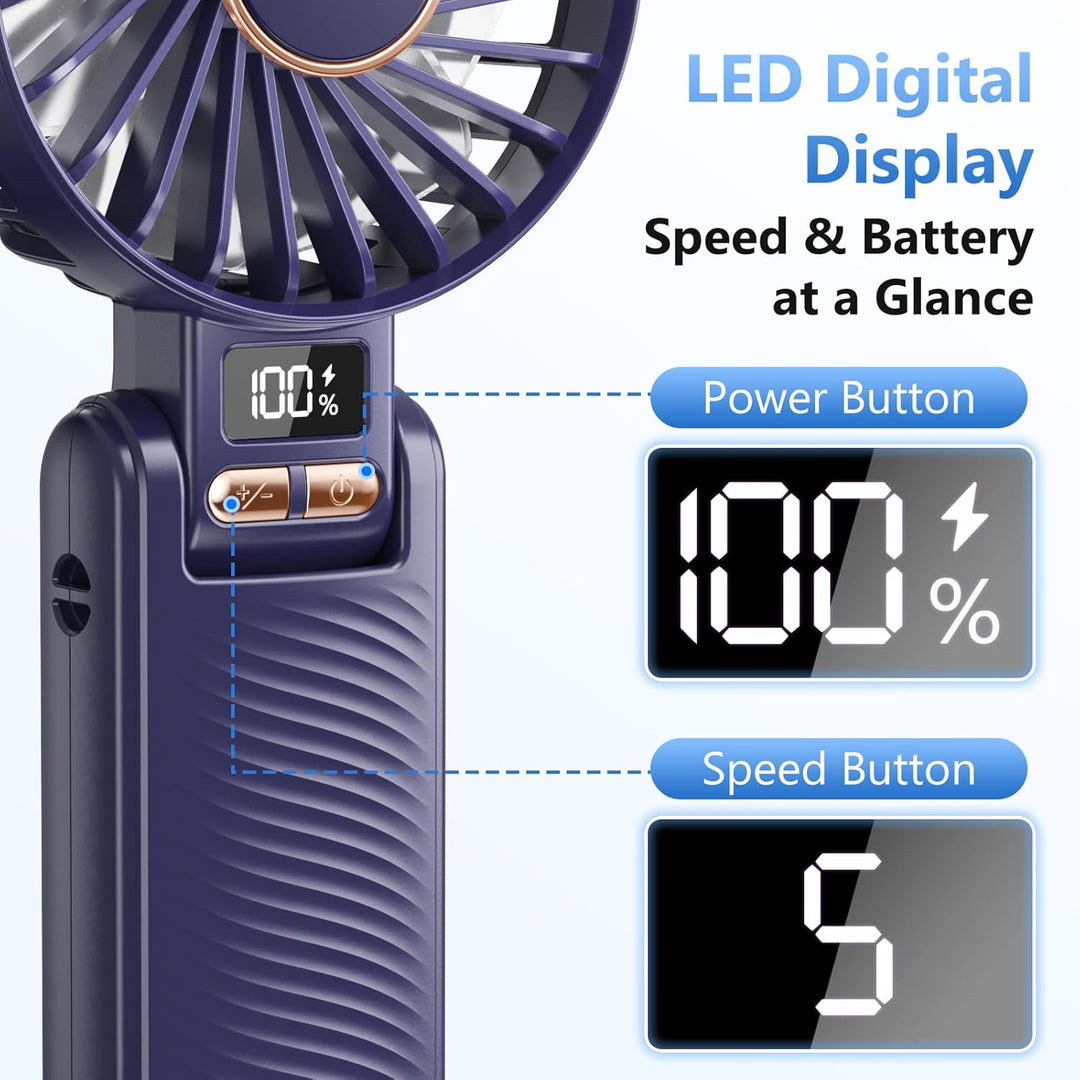 Handventilator, Tragbarer Mini-Ventilator mit 4500mAh Akku Aufladbar, 5 Stufen und Lange 20Std, LED-