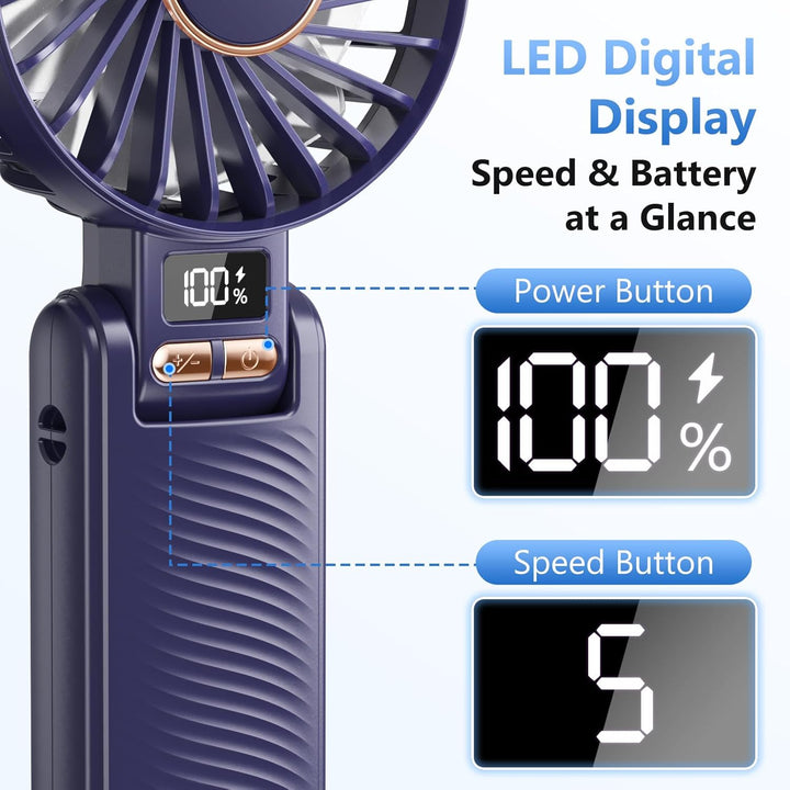 Handventilator, Tragbarer Mini-Ventilator mit 4500mAh Akku Aufladbar, 5 Stufen und Lange 20Std, LED-