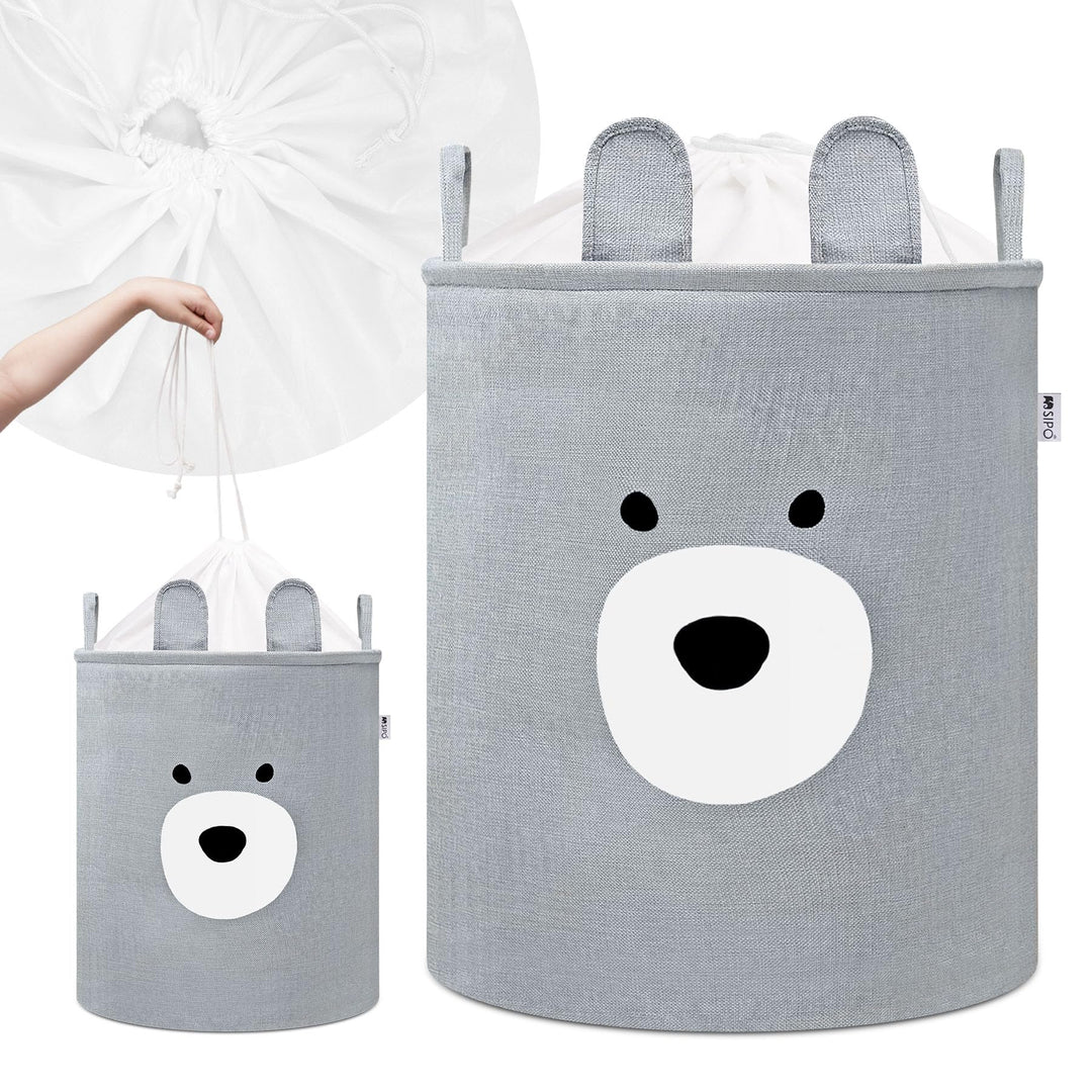 SIPO Spielzeugkorb Premium, XXL 63L, Bear, Faltbarer Spielzeug Organizer mit Kordelzug, Wasserdicht,