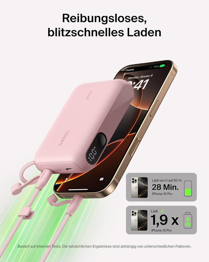 Belkin Powerbank 10.000 mAh, Powerbank mit 2 USB-C-Anschlüssen, Handyakkus mit Digitale Akkuanzeige,