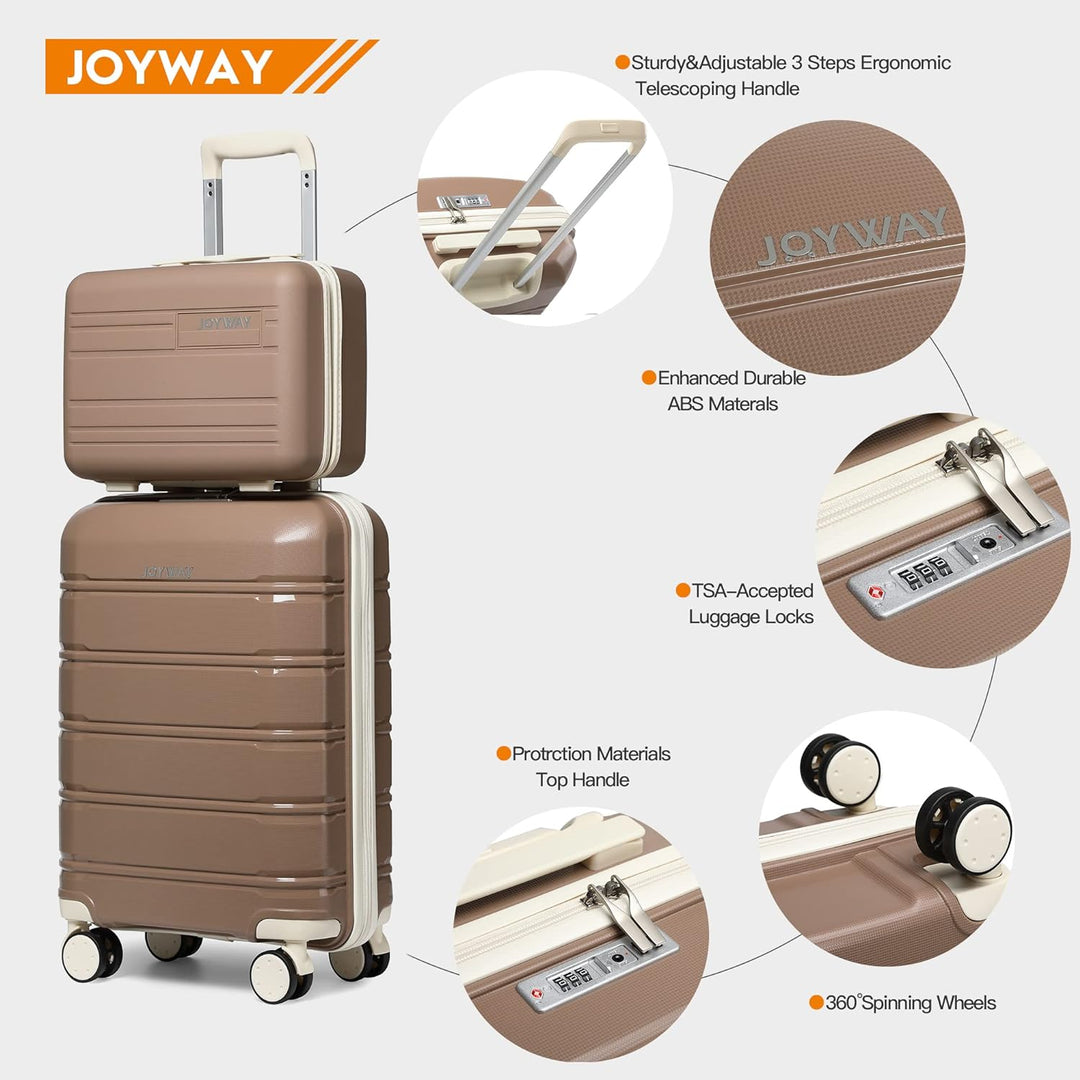 Joyway Kofferset 3 Teilig Hartschale mit 4 Rollen und TSA-Schloss Der Gepäcksets Enthält 1 Kosmetikk