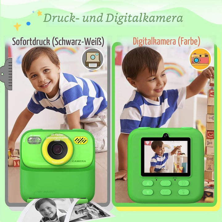 Upgrade Kinderkamera Sofortdruck für Jungen und Mädchen, 1080P HD Dual-Linse Selfie Digitalkamera mi
