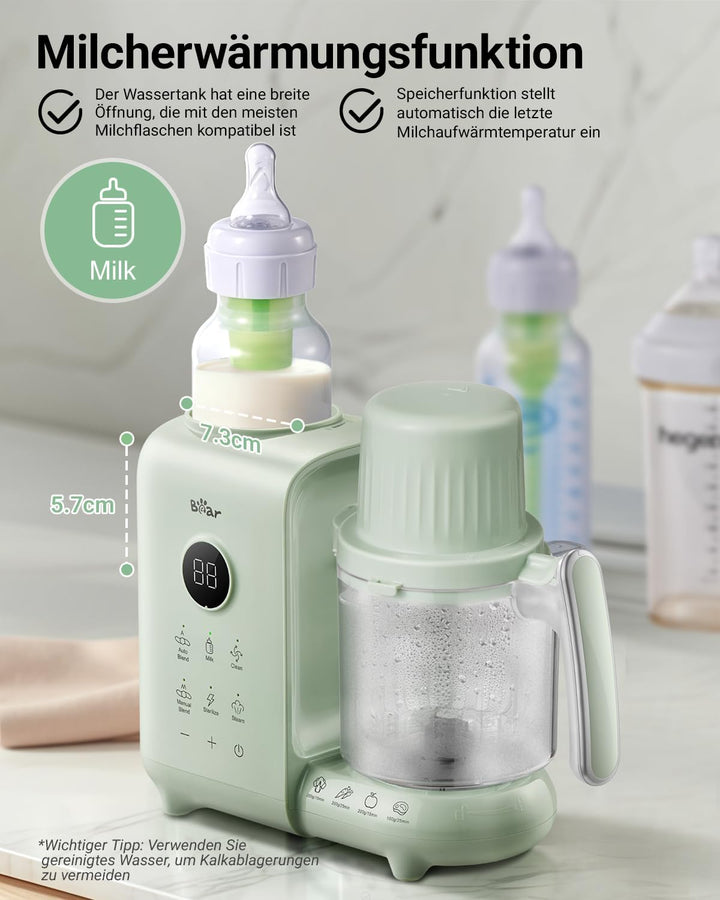 Bear 6-in-1 Dampfgarer mit Mixer Premium Babynahrungszubereiter,Dämpfen, automatisches Rühren, Milch