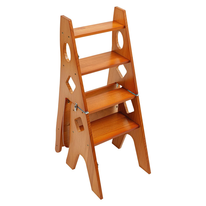 4-Stufen Klappbarer Tritthocker 2-in-1 Holz Trittleiter und Stuhl Klappbar Holztrittleiter 100kg Tra