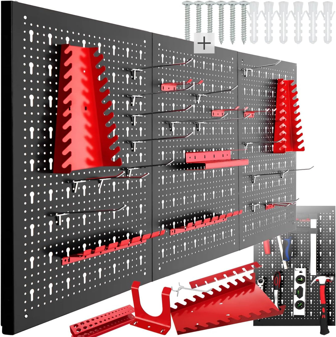tectake® Werkzeug Lochwand aus Metall, 120 x 60 x 2 cm, Werkzeugwand Lochplatte, inkl. Werkzeughalte