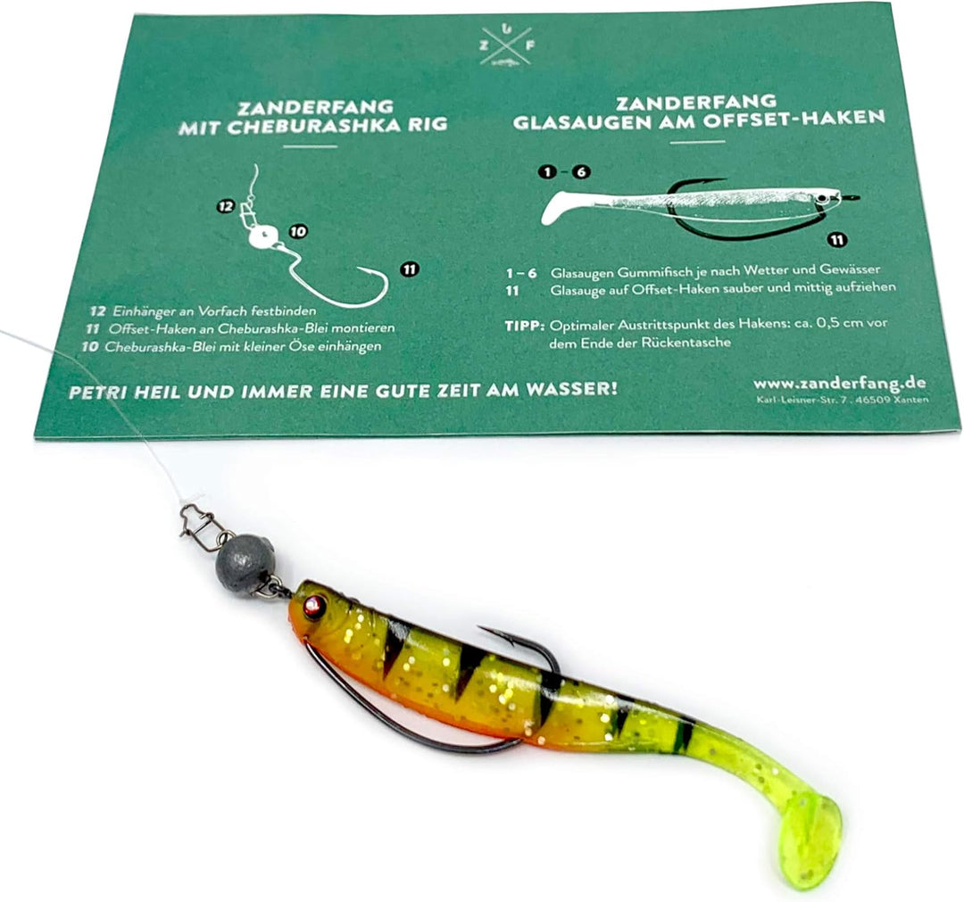 Zanderfang Finesse Angelset 95-teilig – Gummiköder Set mit 30 Gummifischen, Offset-Haken & Box – Dro
