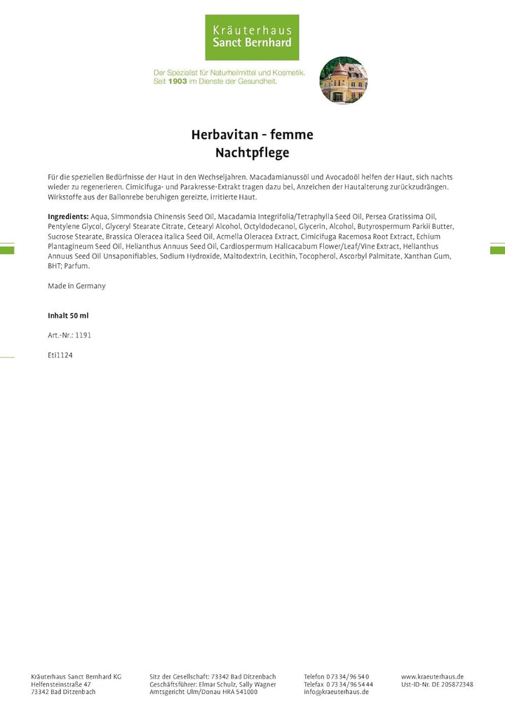 Sanct Bernhard Herbavitan femme Set Tages-, Nachtcreme, Reinigungsmilch und Gesichtstonikum 4 Stück
