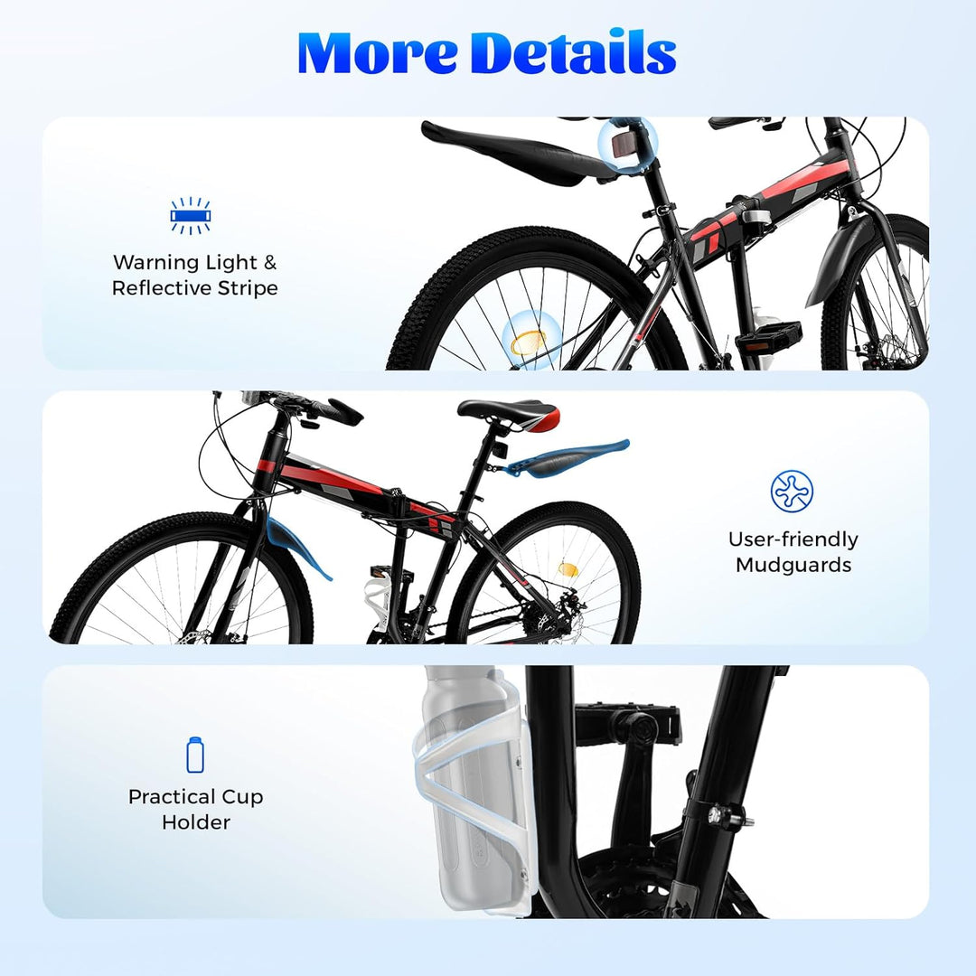 WSIKGHU 26 Zoll Mountainbike Fahrrad Faltbares 21-Gang-Rad für Erwachsene/Jugendliche mit Mechanisch