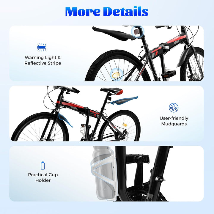 WSIKGHU 26 Zoll Mountainbike Fahrrad Faltbares 21-Gang-Rad für Erwachsene/Jugendliche mit Mechanisch