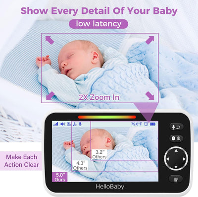 Babyphone mit Kamera und Audio HelloBaby Babyfon Video Baby Monitor 5" Grosser LCD Bildschirm & Fern
