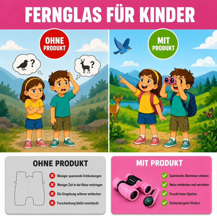 Fernglas für Kinder - Geschenk für kleine Jungen und Mädchen zu Weihnachten - Starke Vergrösserung 8