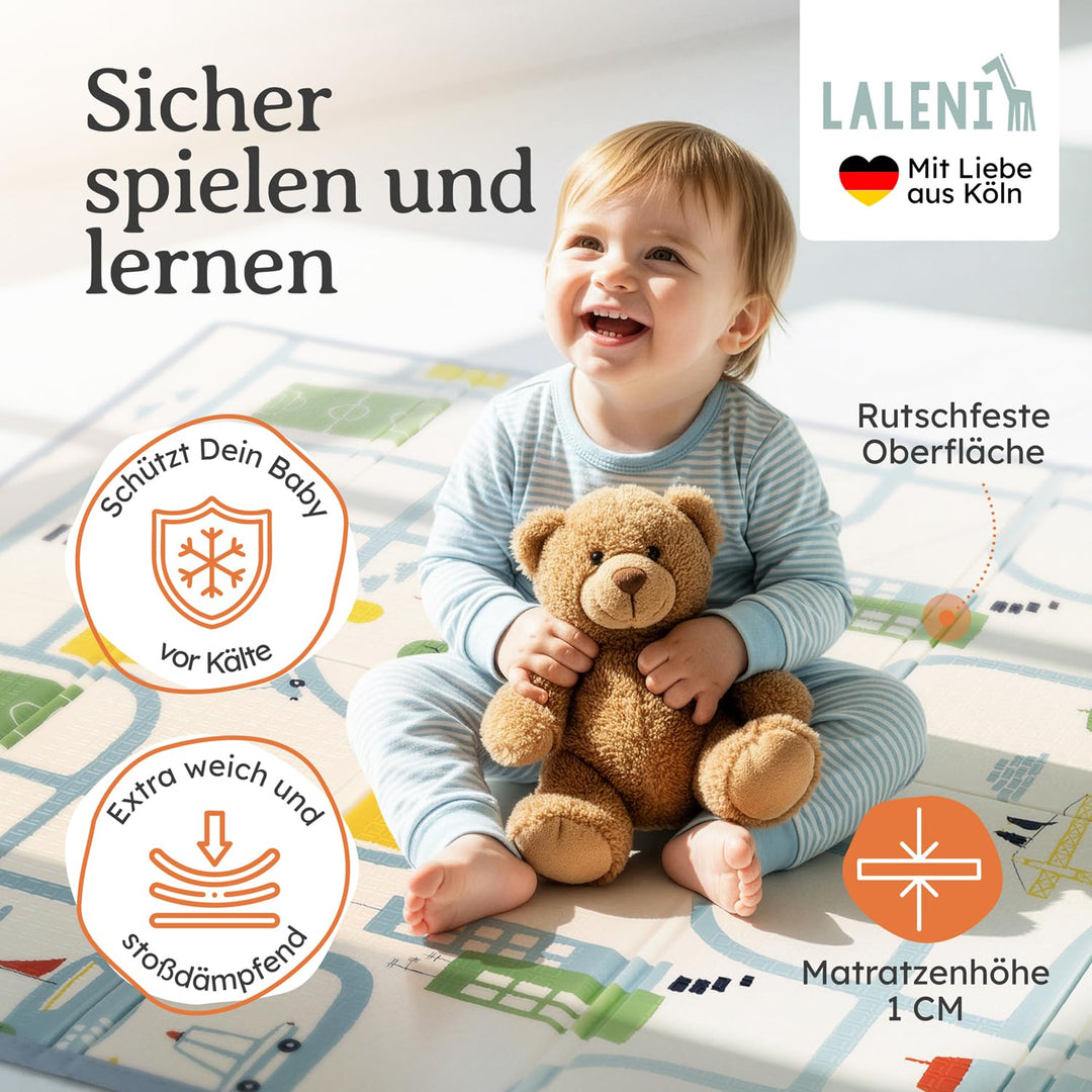Laleni Krabbelmatte Baby 120x150x1 cm - wasserdichte Spielmatte Baby faltbar - isolierende Bodenmatt