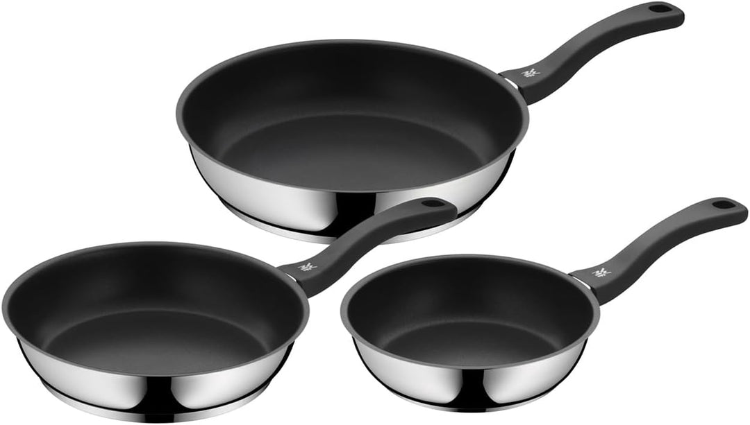 WMF Devil Pfannenset 3-teilig, Silber, Bratpfanne 24, 20, 28 cm, Induktion, Cromargan Edelstahl besc