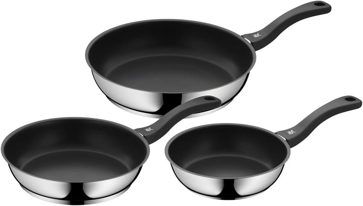 WMF Devil Pfannenset 3-teilig, Silber, Bratpfanne 24, 20, 28 cm, Induktion, Cromargan Edelstahl besc