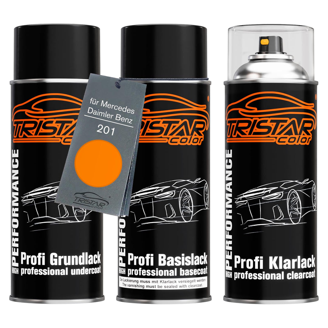 TRISTARcolor Autolack Spraydosen Set für Mercedes/Daimler Benz 201 MC Laren Pure Orange Grundlack Ba