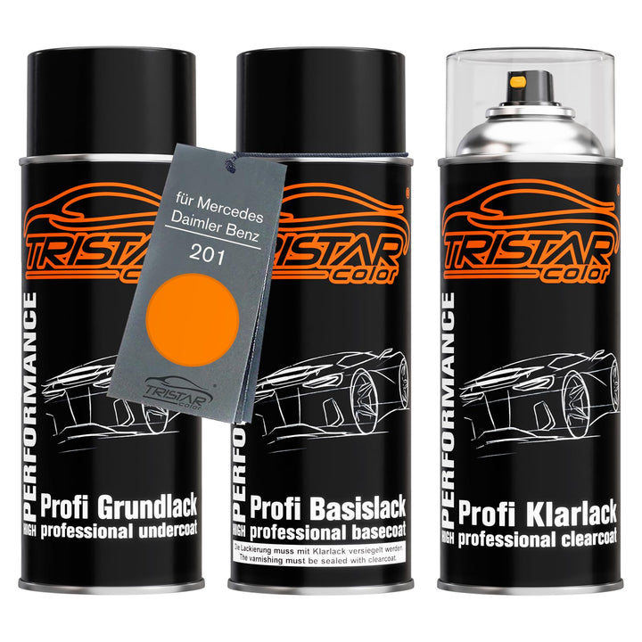 TRISTARcolor Autolack Spraydosen Set für Mercedes/Daimler Benz 201 MC Laren Pure Orange Grundlack Ba