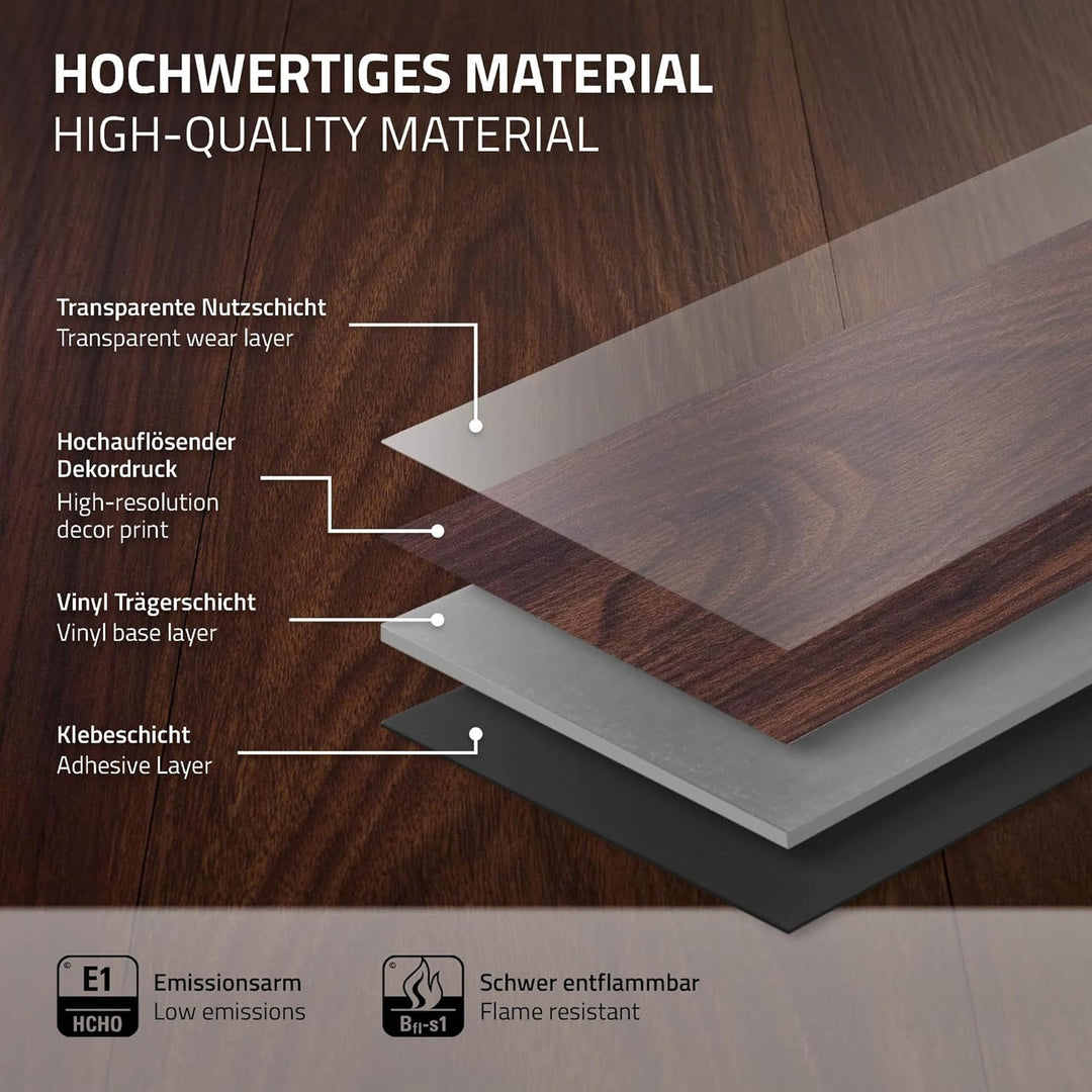 ML-Design Deluxe PVC Bodenbelag, Selbstklebende Vinyl-Dielen, Vinylboden, 91,5 cm x 15,3 cm x 2 mm,