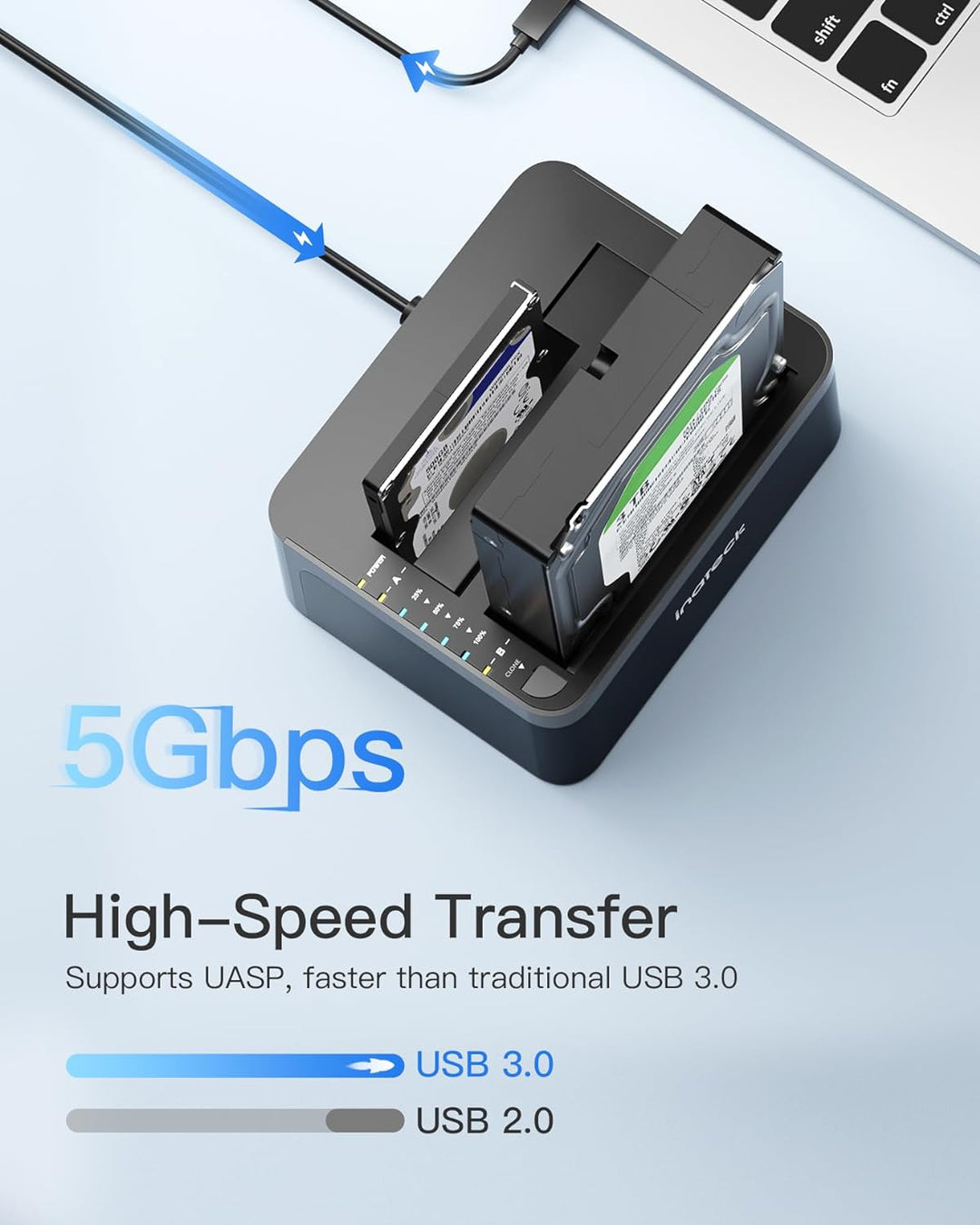 Inateck USB 3.0 Festplatten Dockingstation, Dual-Schacht Docking für 2,5/3,5 Zoll SATA HDD SSD, Offl