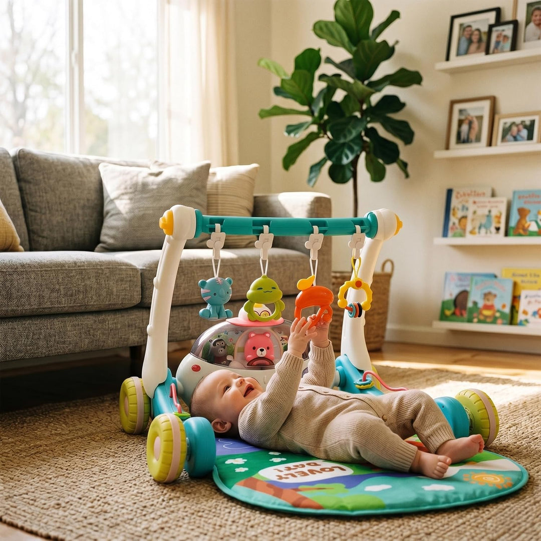 Relaxdays Spielbogen, mit Spielzeug, Rollen, Musik & Licht, HBT: 41 x 58 x 75 cm, Baby Gym, Krabbeld
