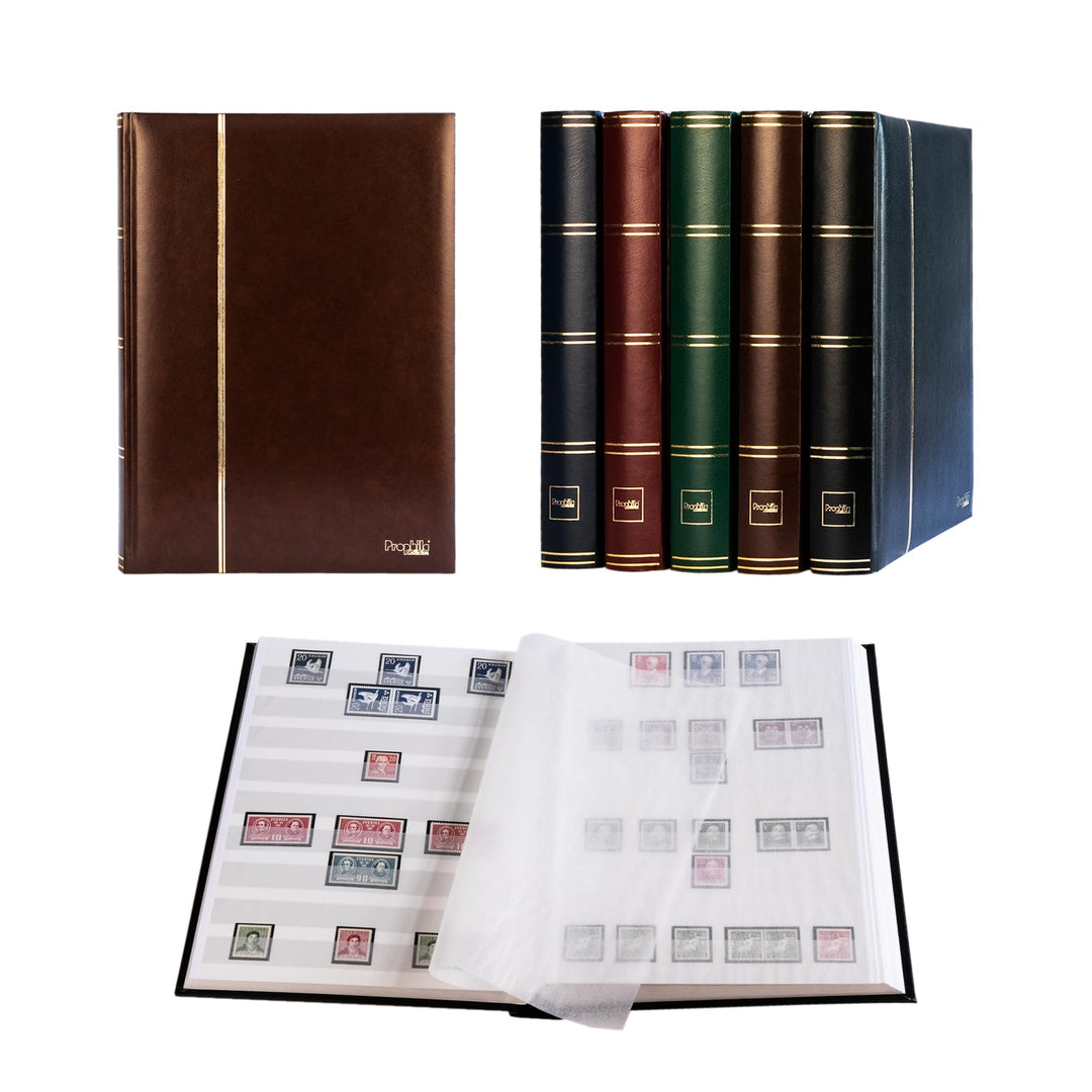 Prophila 60 weisse Seiten Luxus Briefmarkenalbum Einsteckbuch wattiert brauner Einband