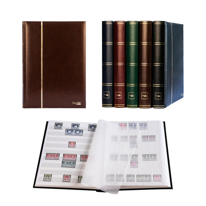 Prophila 60 weisse Seiten Luxus Briefmarkenalbum Einsteckbuch wattiert brauner Einband
