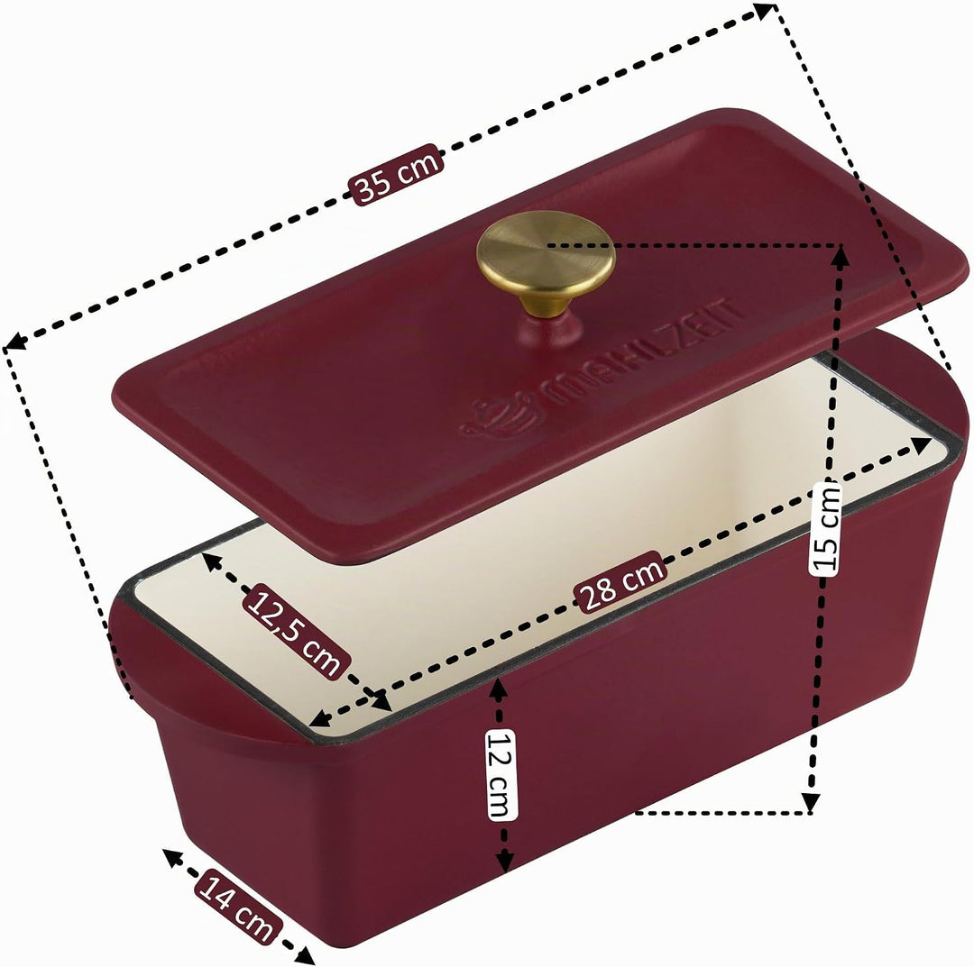 Mahlzeit Gusseisen Bräter mit Deckel emailliert | 3 Liter | Dark Cherry | Backofengeeignet, Induktio