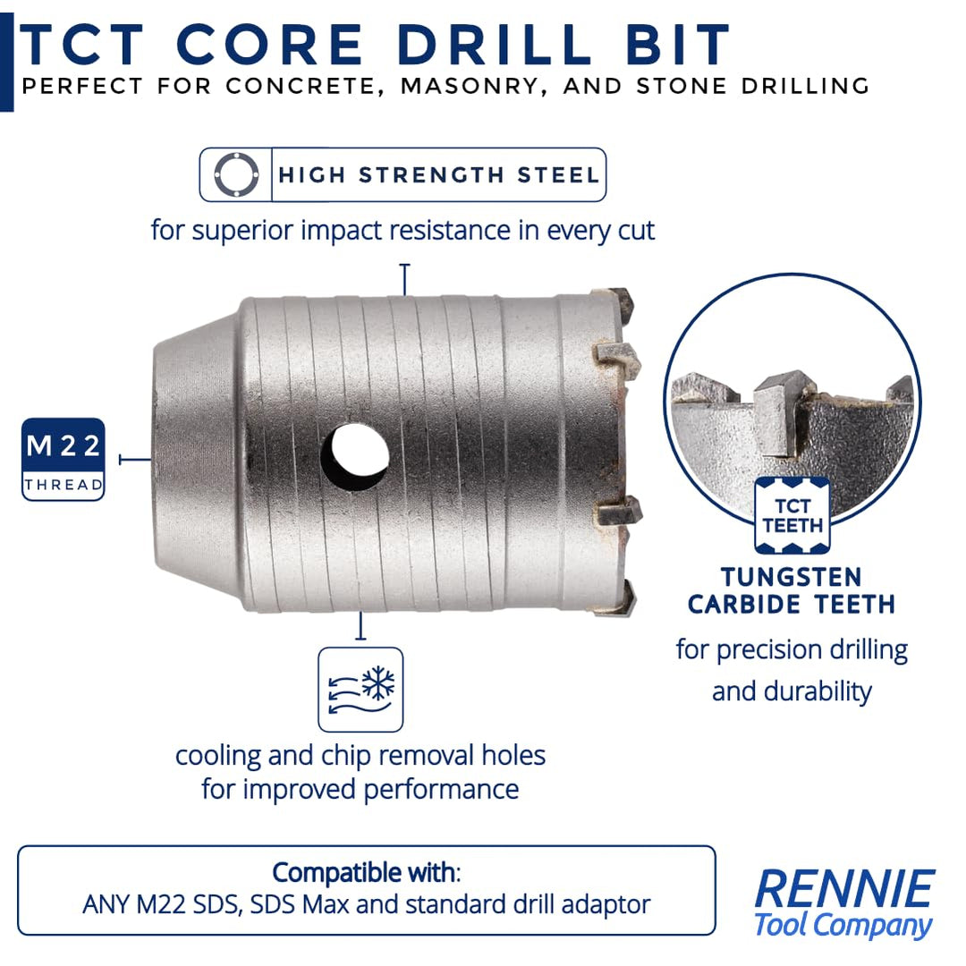 Rennie Tools – 40 mm TCT-Kernbohrer, Wolframkarbid-Spitze, für Beton, Mauerwerk, Ziegel, Porenblock