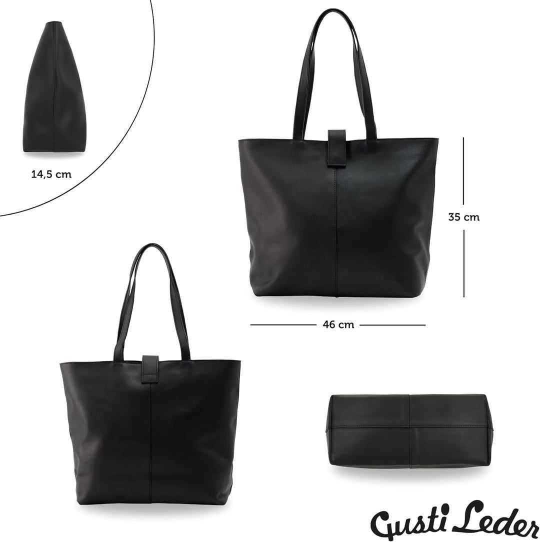 Gusti Shopper Leder - Alexandra Handtasche Damen Arbeitstasche Leder Schwarz, Schwarz
