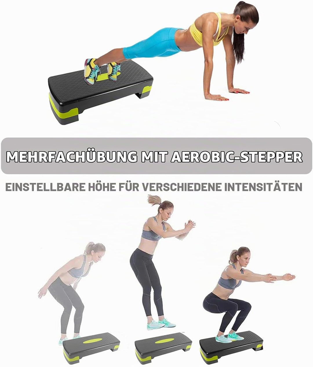 Aerobic Stepper Fitness Board – Steppbrett Aerobic Höhenverstellbar auf 10/15 cm – Für Home Gym &amp; Bü