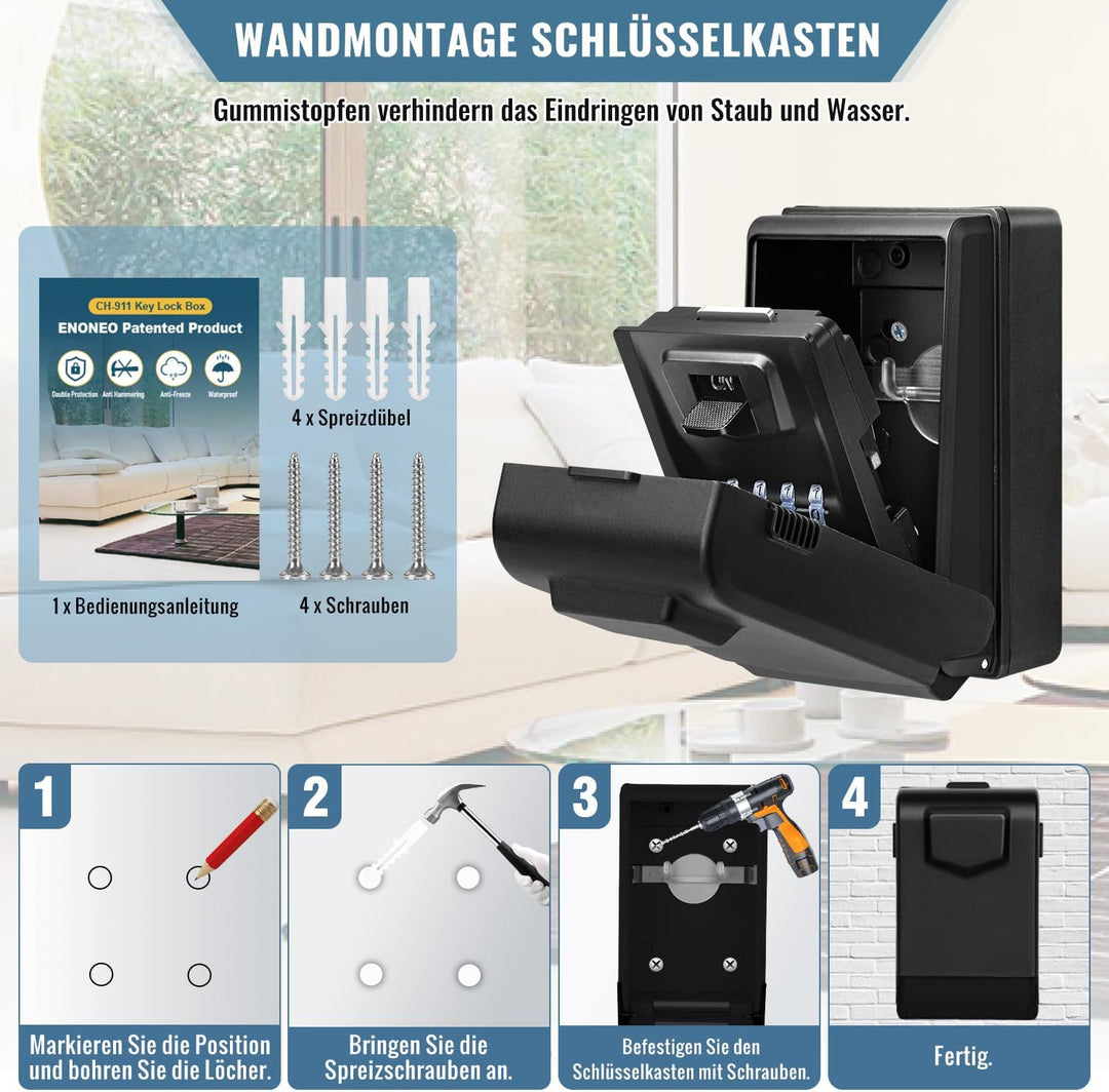 Schlüsseltresor mit Beleuchteten Zahlencode Aussen Schlüsselsafe Wasserdicht Robust Schlüsselbox Gro